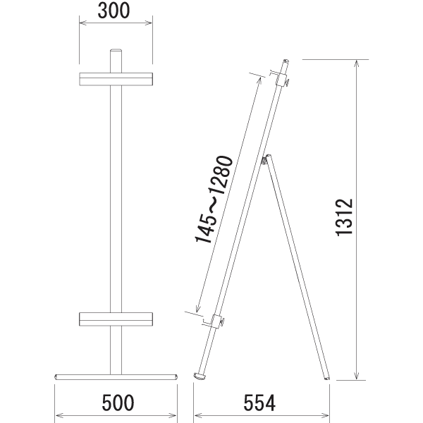 アルミ製イーゼルMS185の寸法図