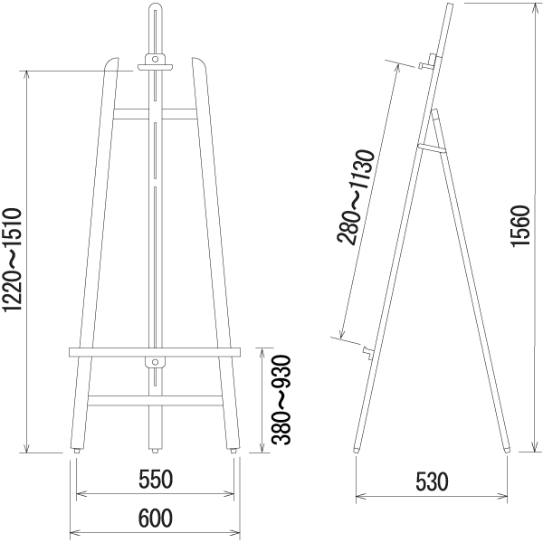 木製イーゼルMS554の寸法図