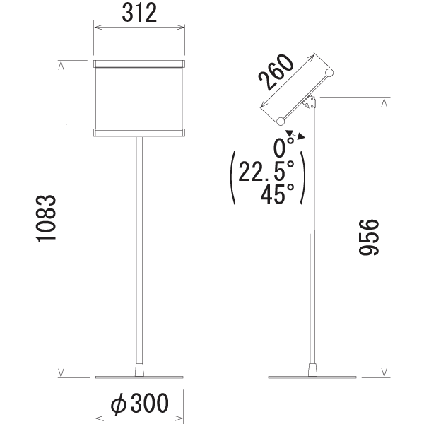 A4用紙をセットできる案内板スタンド2308の寸法図